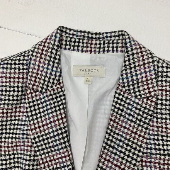 Talbots Notched Collar Single Breasted Wool Blend Houndstooth Blazer size 10 - Picture 5 of 14